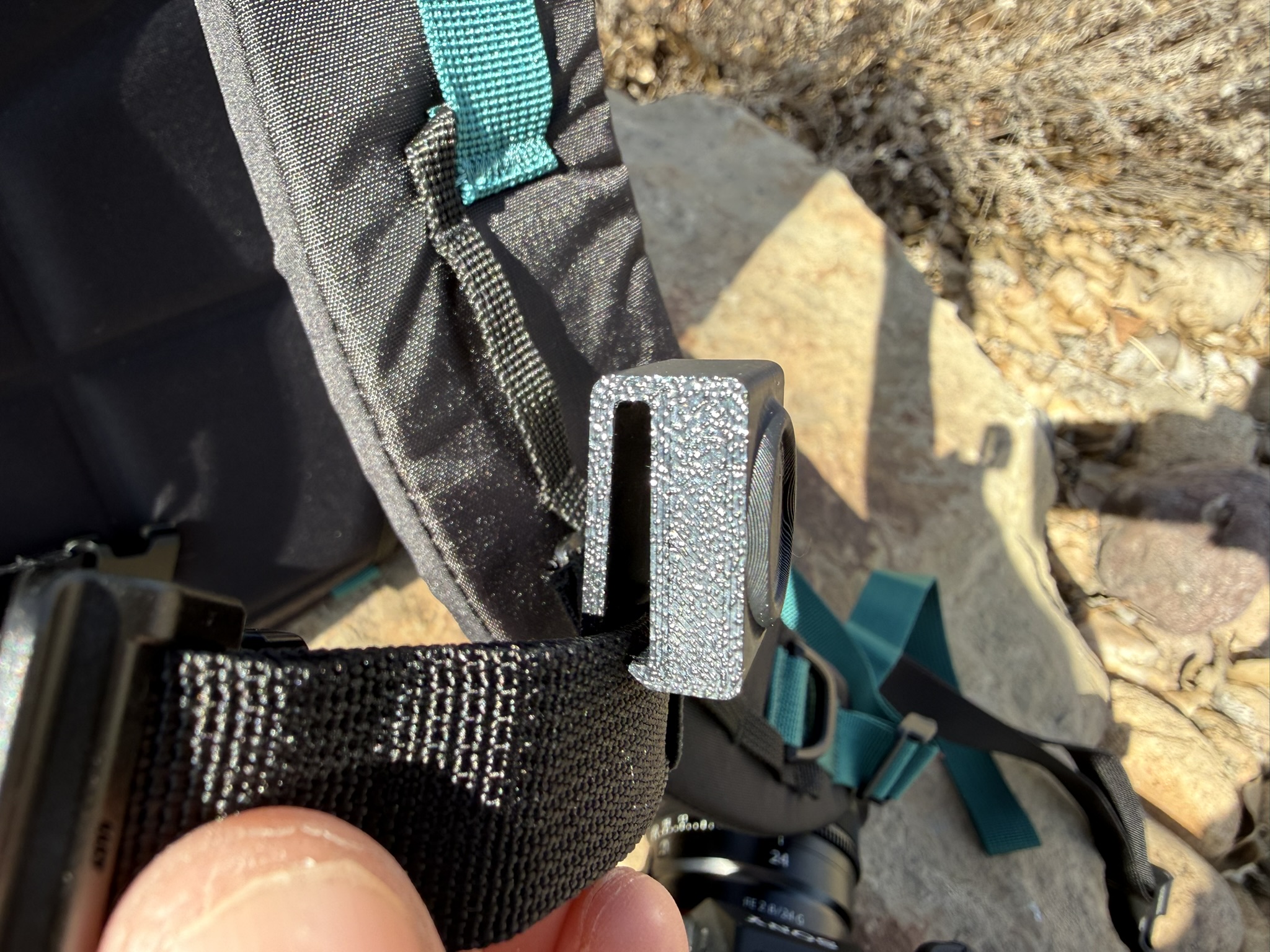 Pushing clip onto strap